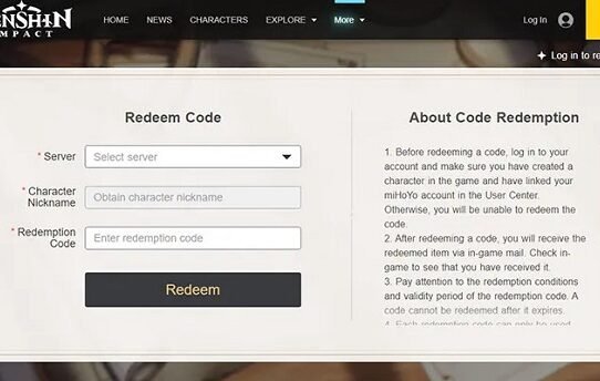 Genshin Redeem Code Website